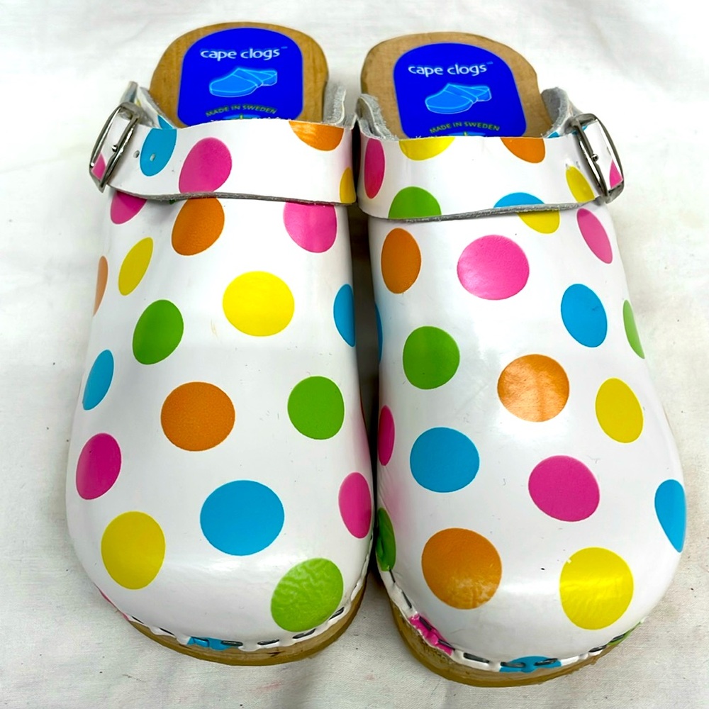 Cape clogs made in Sweden multicolored leather clogs girls sz 3